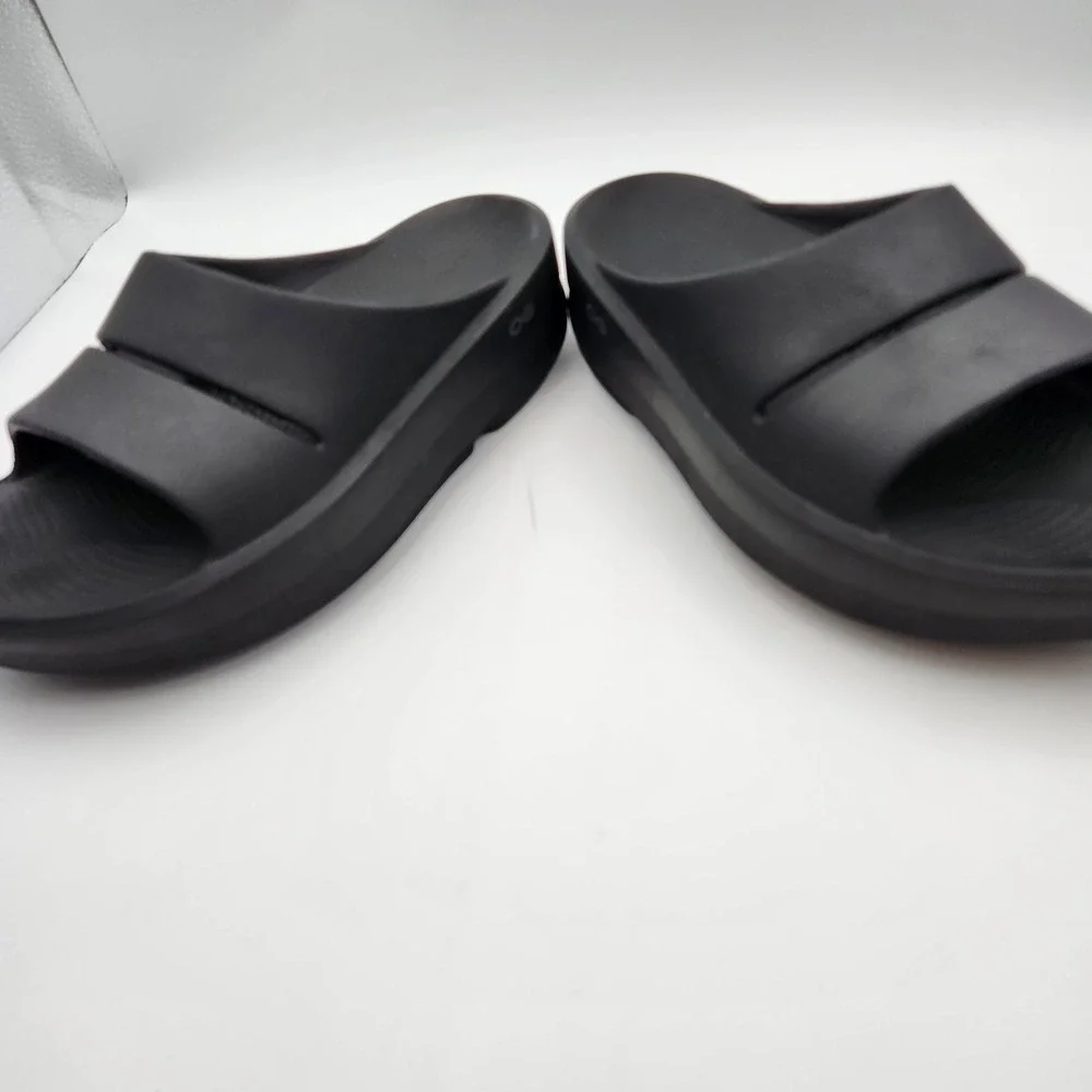 Oofos OOmega OOahh Womens 9 Slide‎ Core Black Casual Slip On Recovery Sandal